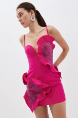 Heart Ruffle Fuchsia Mini Dress