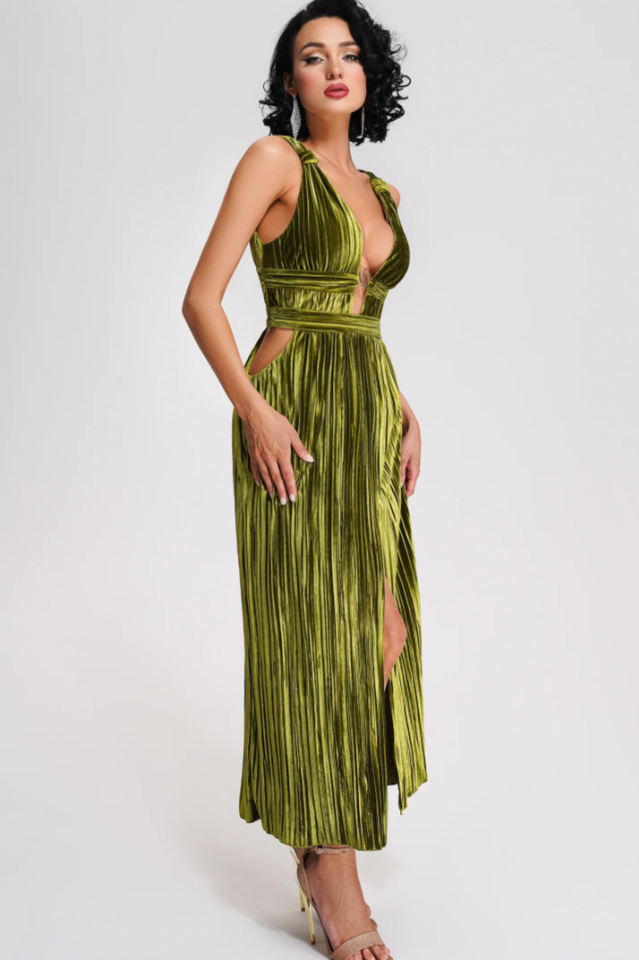 Thyme Velvet Slit Midi Dress