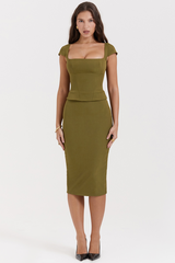 Layana Olive Corset Midi Dress