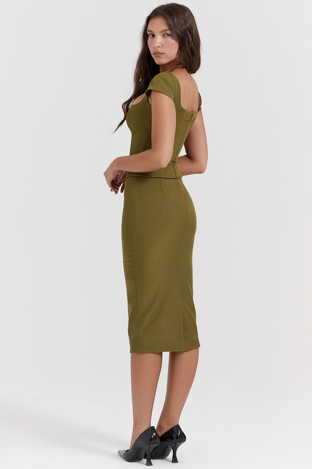 Layana Olive Corset Midi Dress