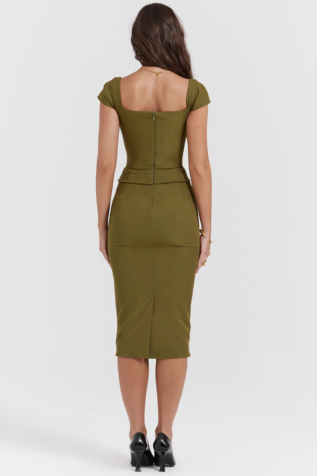 Layana Olive Corset Midi Dress