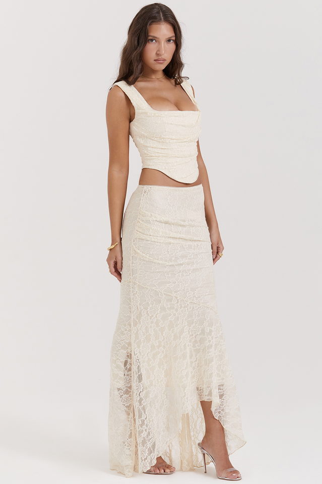 Vintage Cream Corset + Lace Skirt Set