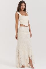 Vintage Cream Corset + Lace Skirt Set