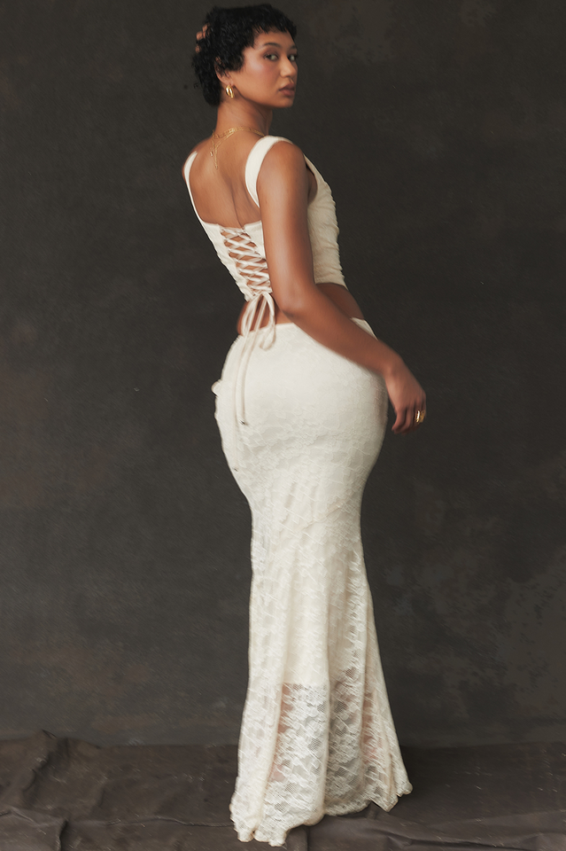 Vintage Cream Corset + Lace Skirt Set