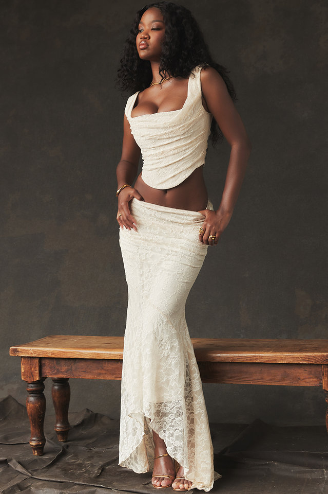 Vintage Cream Corset + Lace Skirt Set