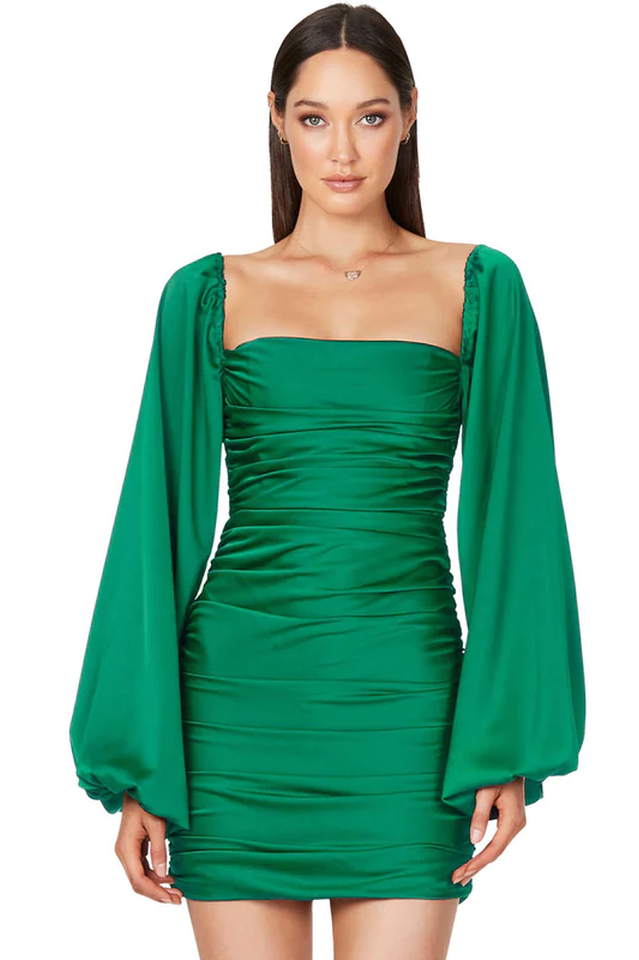 Glossy Satin Square Neck Mini Dress