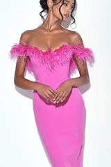 Fashionella Slash Neck Feather Dress
