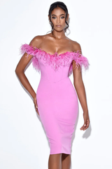 Fashionella Slash Neck Feather Dress