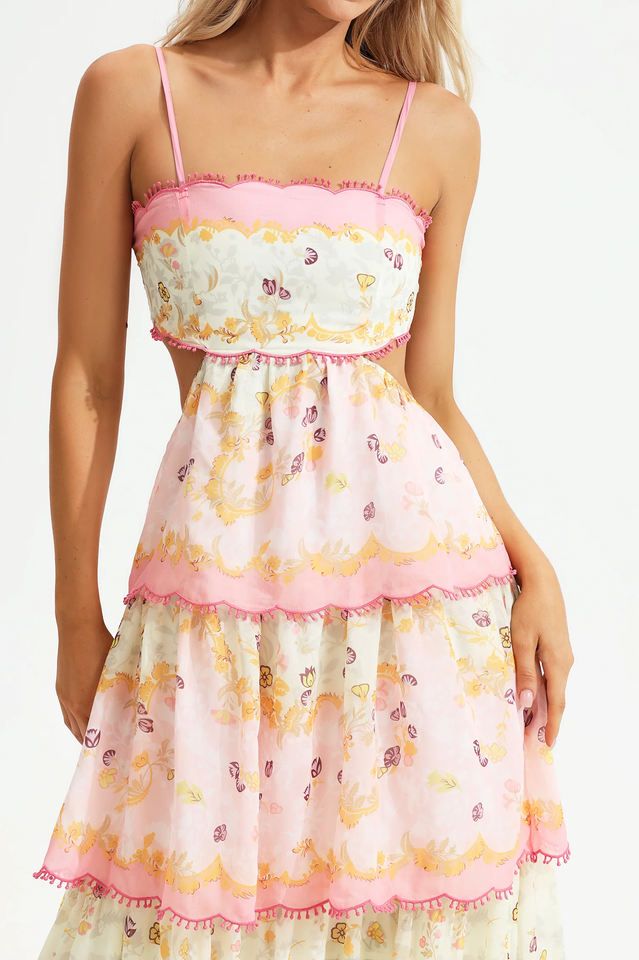 Floral Cami Tiered Ruffle Hem Dress