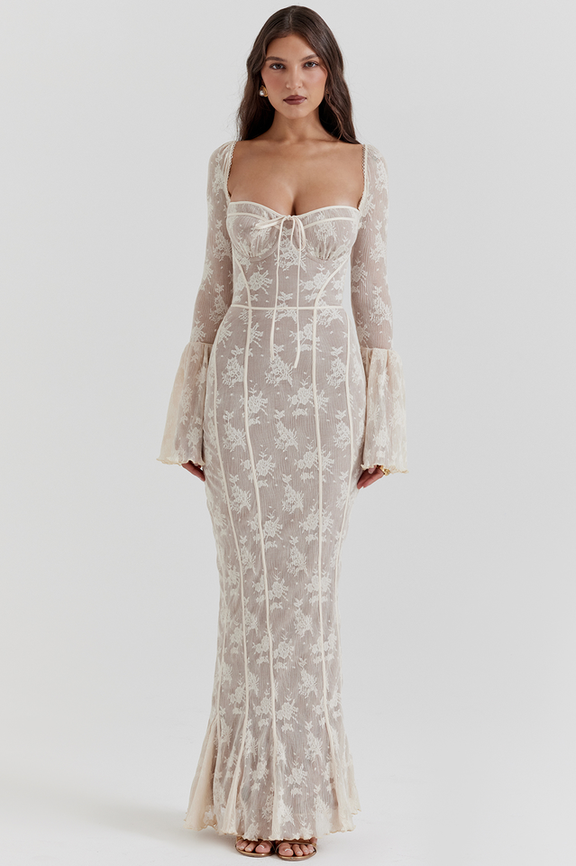 Delilah Vintage Cream Lace Maxi Dress