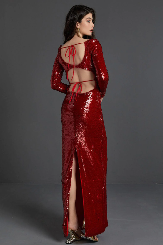Sequin Embroidered Cut Out Maxi Dress