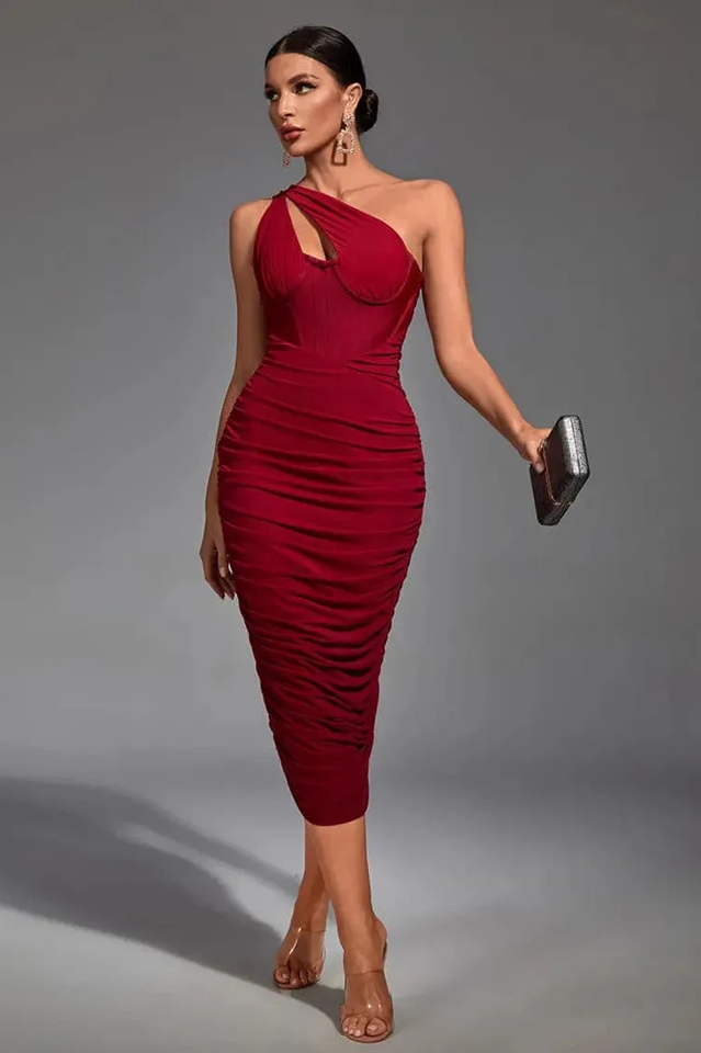 Asymmetric Cutout Midi Dress