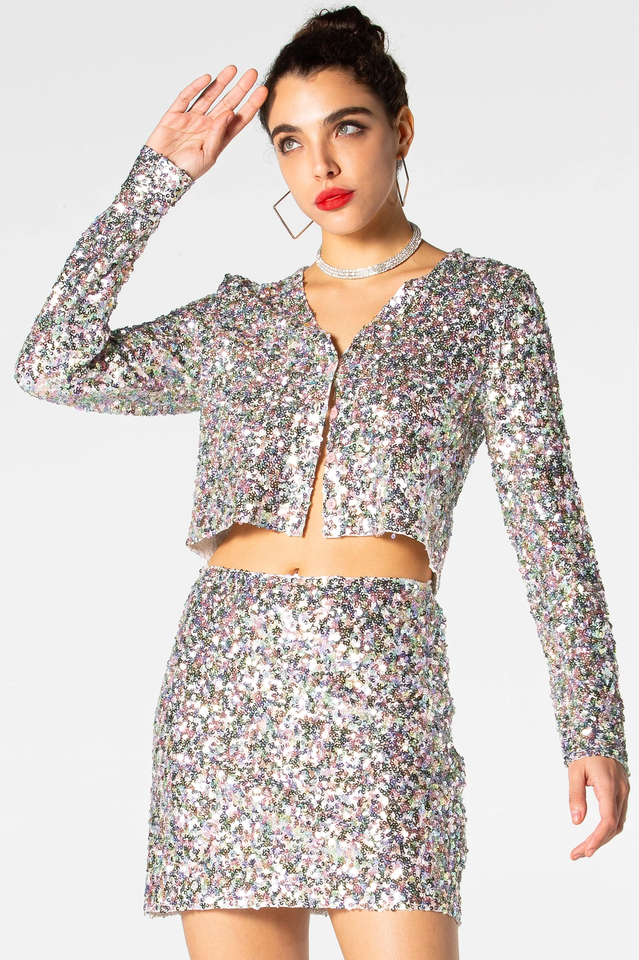 Ezra Silver Sequin Two-Piece Set