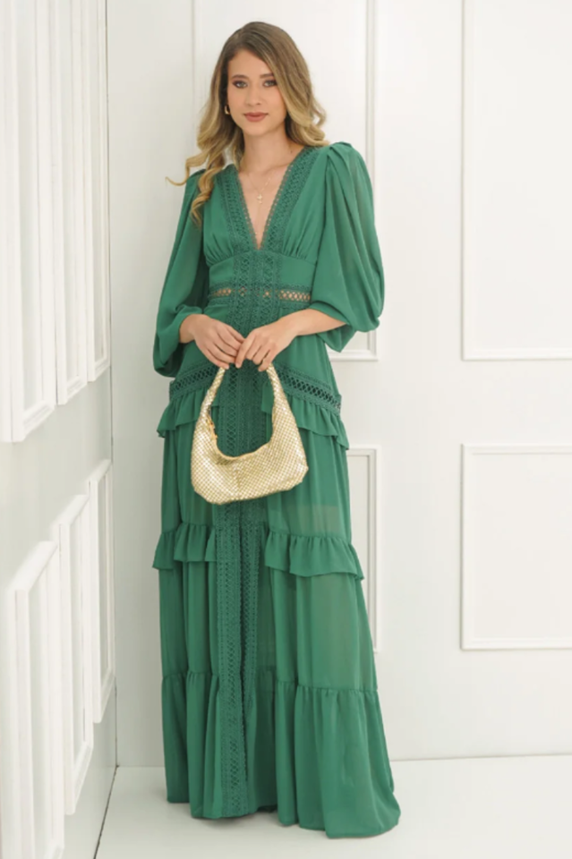 Lorie Long Sleeve Ruffle Gown