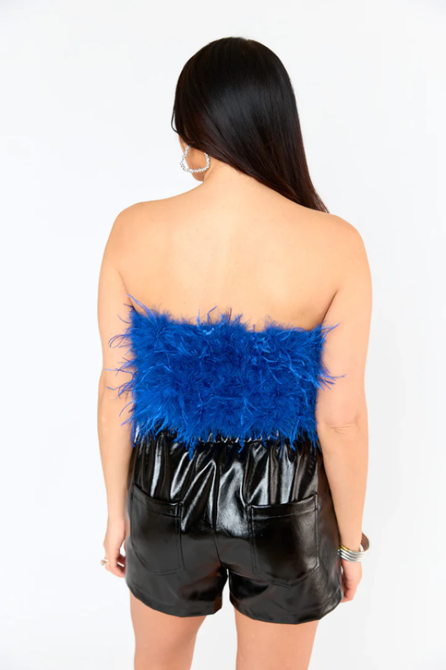 Fancy Strapless Feather Crop Top