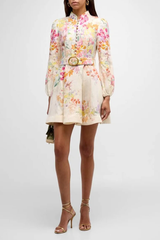 Floral Button Long Sleeve Mini Dress