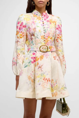 Floral Button Long Sleeve Mini Dress