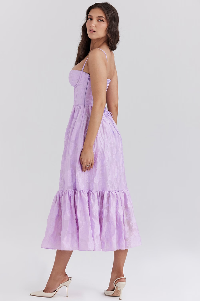 Mira Orchid Jacquard Layered Midi Dress
