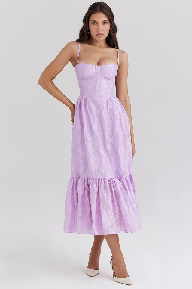 Mira Orchid Jacquard Layered Midi Dress