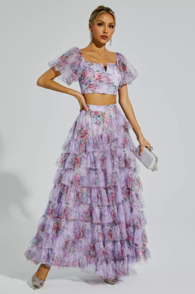 Braylee Purple Floral Ruched Set