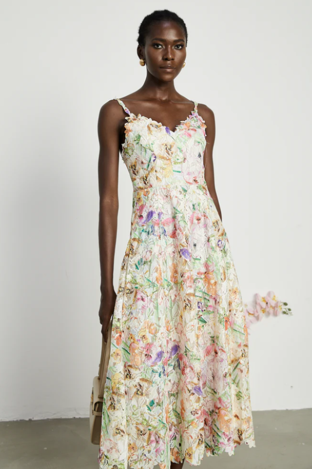 Enora Lace Floral Embroideried Midi Dress