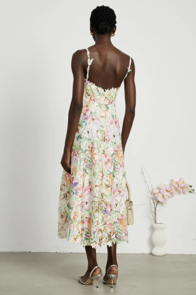 Enora Lace Floral Embroideried Midi Dress