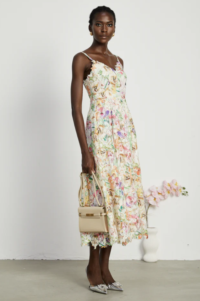 Enora Lace Floral Embroideried Midi Dress