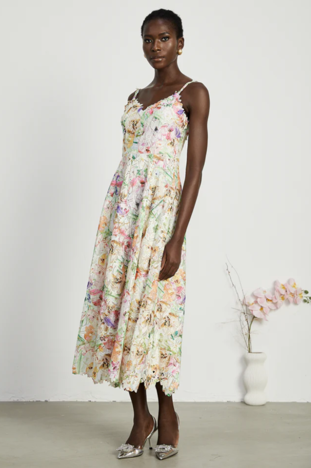 Enora Lace Floral Embroideried Midi Dress