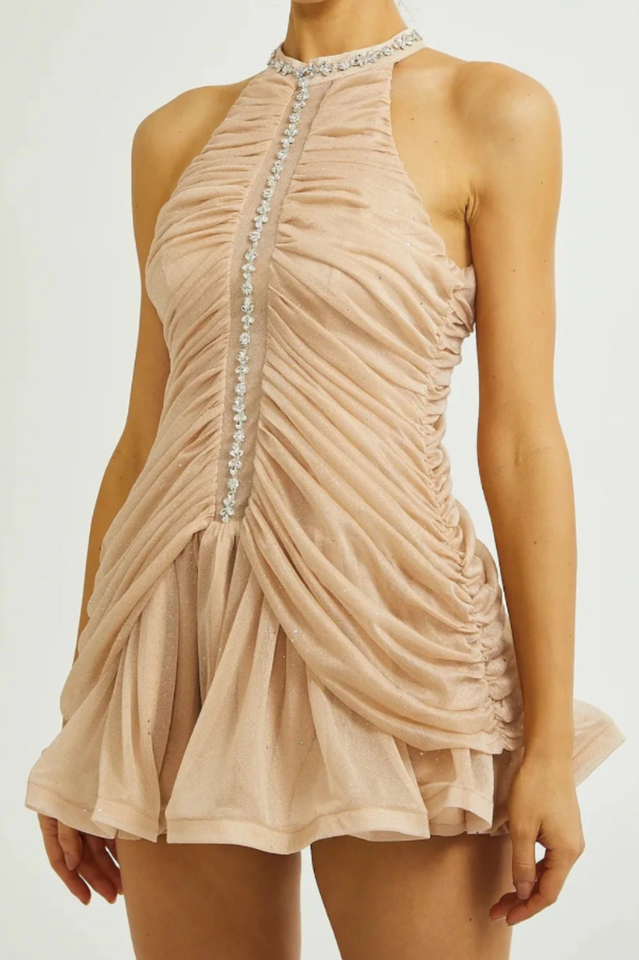 Draped Crystal Stone Detail Design Dress