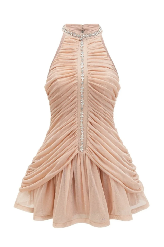Draped Crystal Stone Detail Design Dress