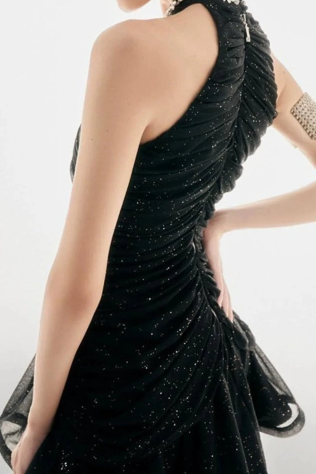 Draped Crystal Stone Detail Design Dress