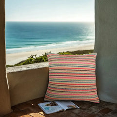 Rainbow Striped Raffia Throw Pillow