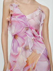 Ruffled Floral Print Maxi Dress