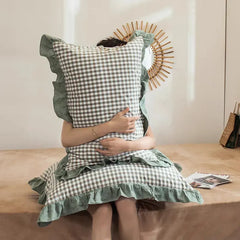 Rustic Gingham Pillowcase with Ruffle