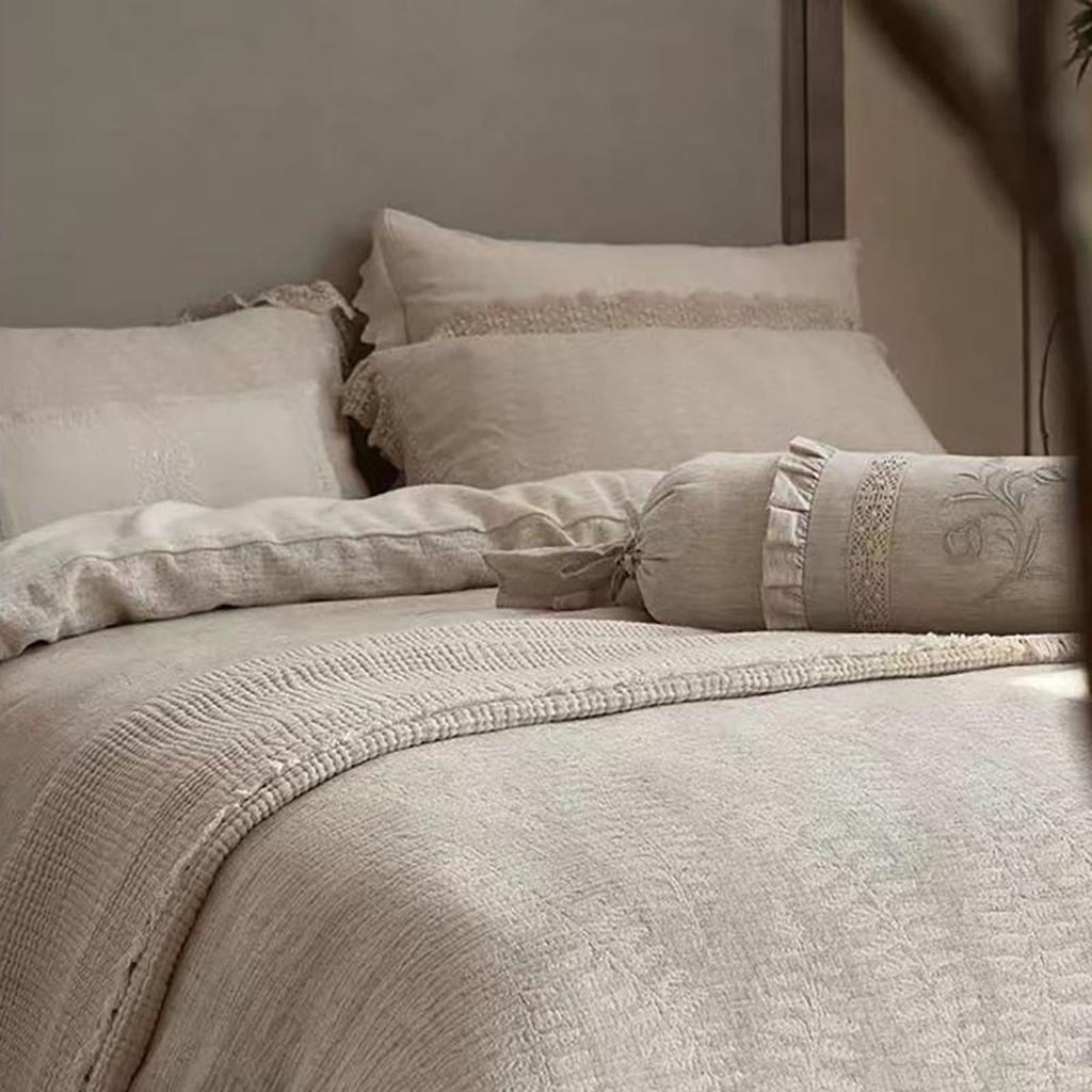 Rustic Linen Cotton Duvet Cover with Lace