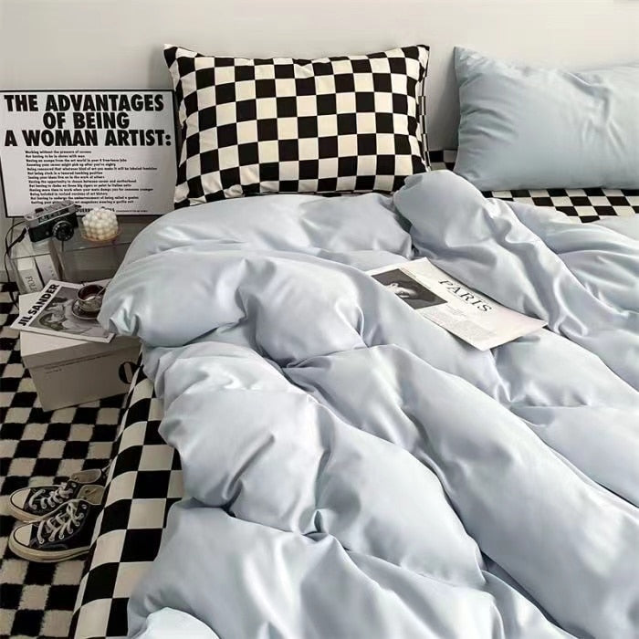 Ins Wind Four-Piece Bed Set Product Washed Cotton Sheet And Quilt Set Three-Piece Quilt Cover Dormitory Bedding