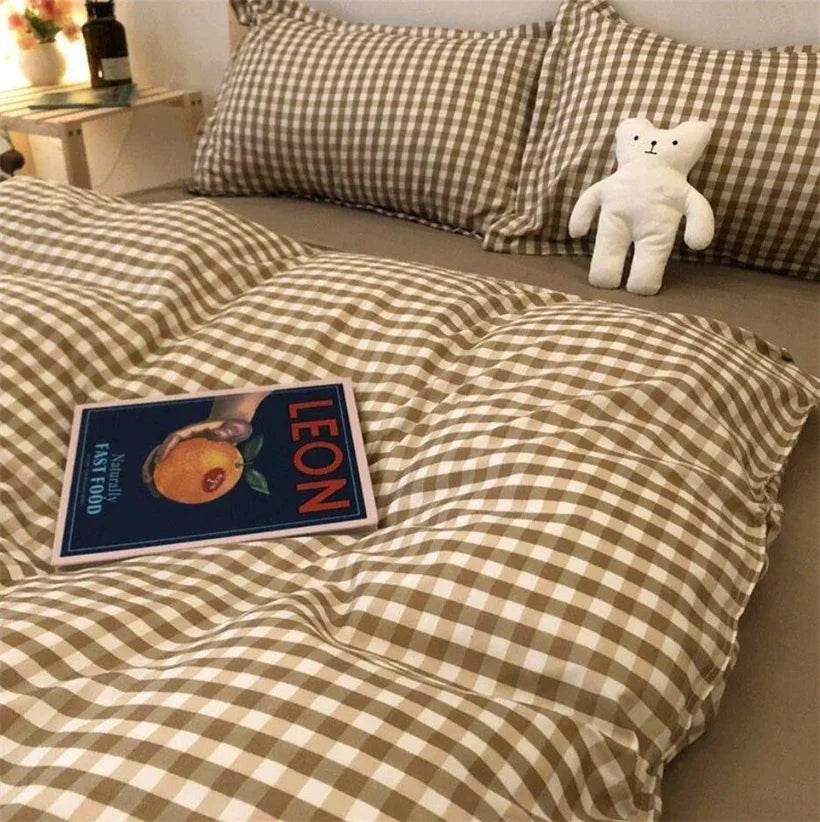 Nordic Grid Duvet Cover Set with Bedsheet Pillowcase 220x240 Quilt 4pcs/3pcs Bedding Fashion Comforter Bed Linen Bedding Set