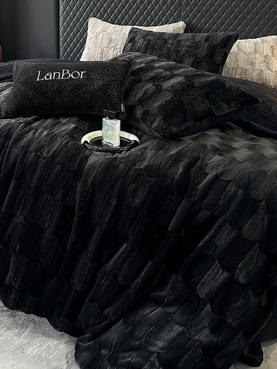 Luxury Brand New Black Plush Shaggy Duvet Cover Set Winter Warm Fur   Fluffy Velvet Noble Bedding Set Bed sheet  Soft Velvet 4pc