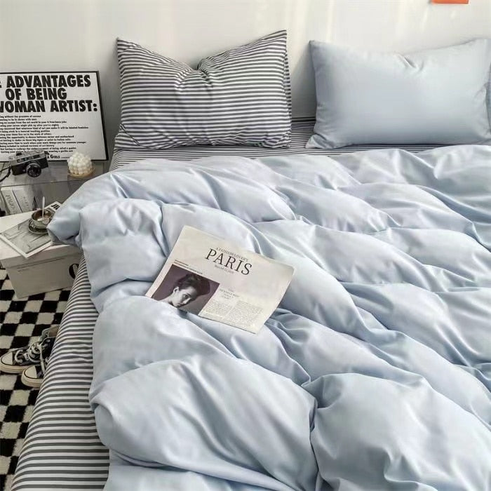 Ins Wind Four-Piece Bed Set Product Washed Cotton Sheet And Quilt Set Three-Piece Quilt Cover Dormitory Bedding