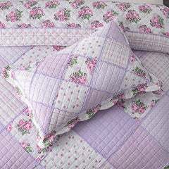 Single Double Bed 100%Cotton Purple 3pcs Printed Quilted Quilt Pillowcase Free Shipping lençol de cama casal أسرّة