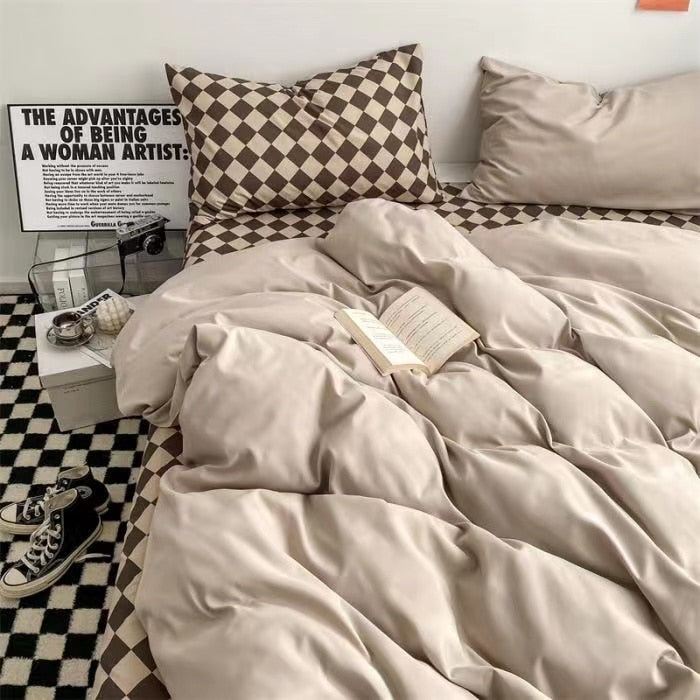 Ins Wind Four-Piece Bed Set Product Washed Cotton Sheet And Quilt Set Three-Piece Quilt Cover Dormitory Bedding