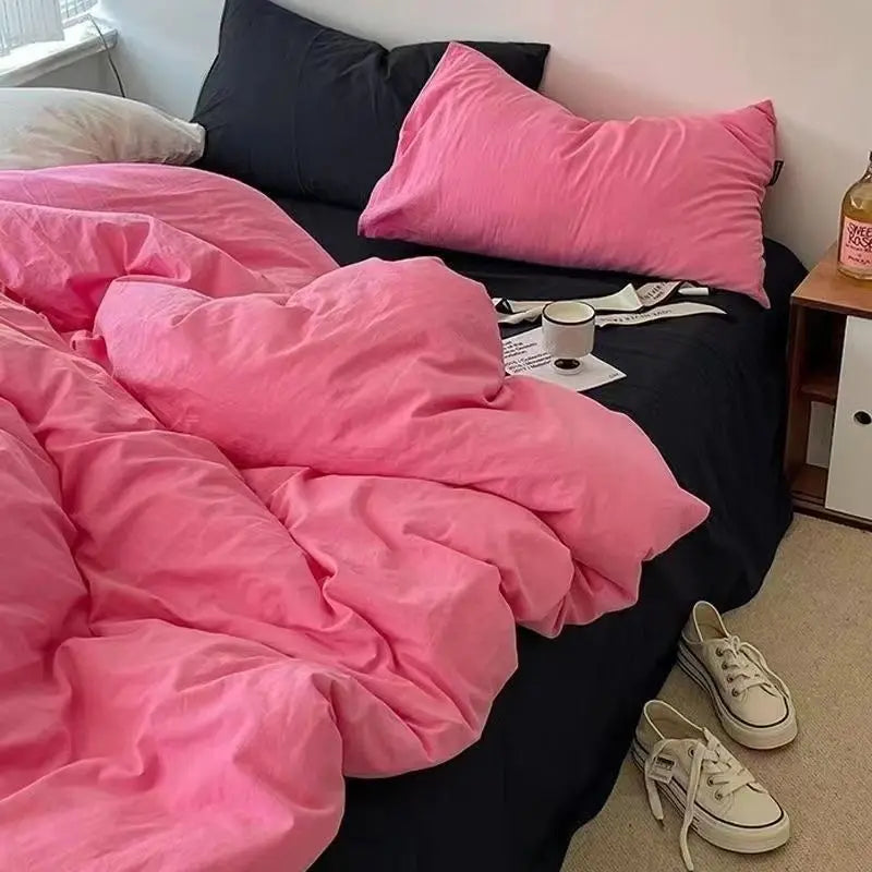 Korean Style Bedding Set Twin Queen Size Cute Cream Cherry Duvet Cover Flat Sheet Pillowcase Polyester Princess Girl Bed Linen