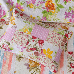 Double Bed Cotton Printed Floral Rose 3 Piece Quilted Quilt Pillowcase Free Shipping