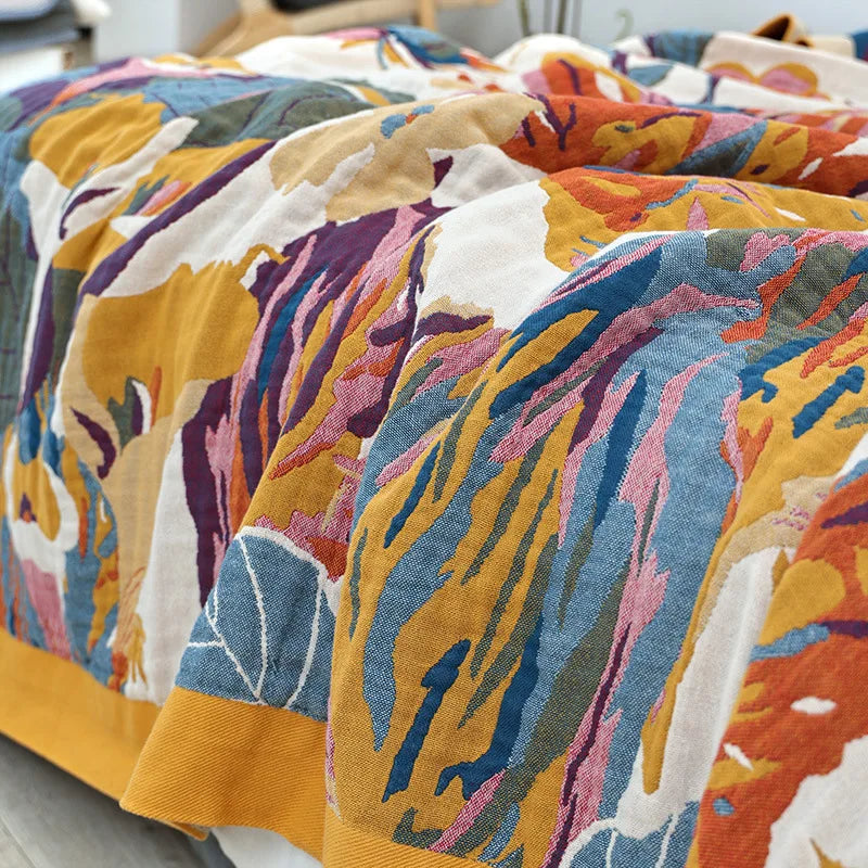 Textile City Ink Flower Fragrance Cotton Multi-layer Gauze Towel Quilt Summer Cool Throw Blanket Bedroom Comfy Bed Sheet 240x250