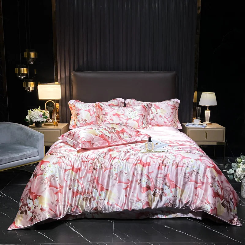 Natural Silk Bedding Set High-End Luxury Soft Silky Quilt Cover Set Single Double King Size Printing Duvet Cover Set
