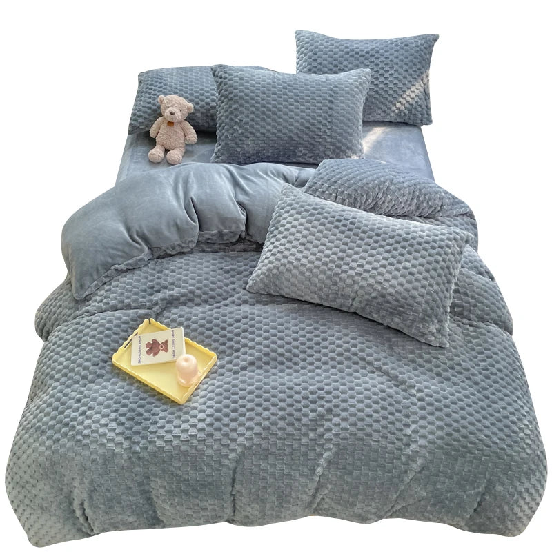 New Milk Velvet Bedding Set Thickened Bean Velvet Warm Four Piece Sets Quilt Cover Bed Linen Pillowcase Queen King Bedroom Decor