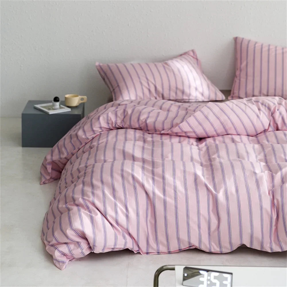 Nordic Grey Blue Stripes Duvet Cover Set Cotton Queen King Size Bedding Set Bedlinens Sheet Pillowcases