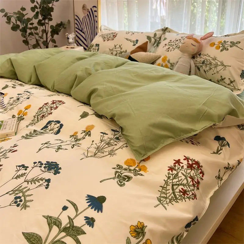 Ins Style Bedding Set No Filler Purple Tulip Fashion Duvet Cover Flat Sheet Pillowcase Girls Boys Single Double Size Bed Linen