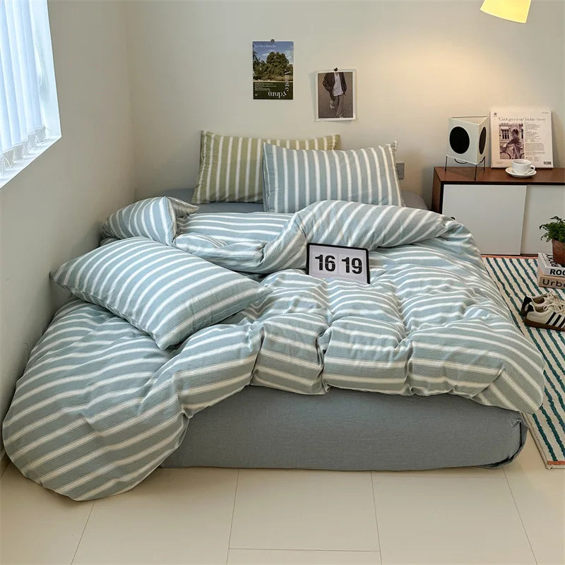 Cotton Japanese Duvet Cover Fitted Flat Sheet Pillowcase Set No Filling Single Double King Size Ins Style Bedding Kit