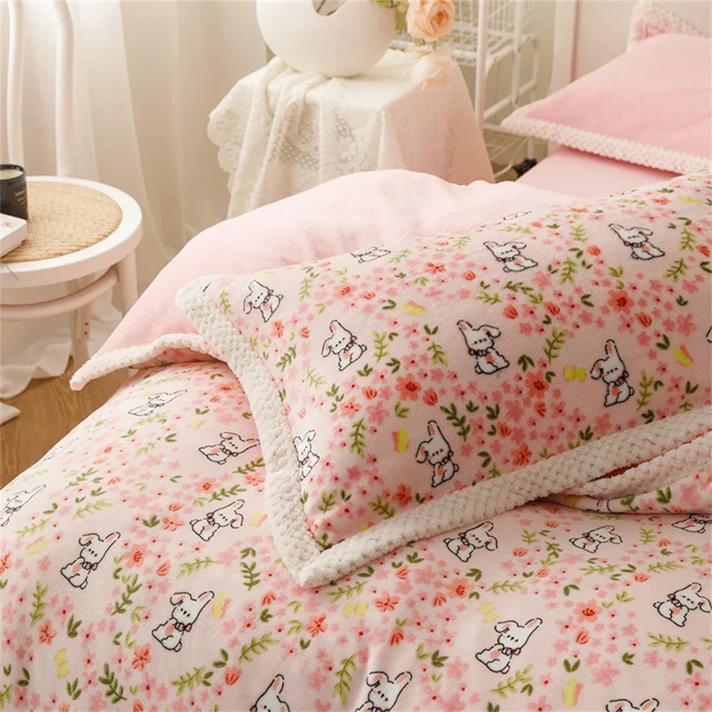 Milk Velvet Bedding Set Thicken Bound Edge High Weight Winter Warm Four Piece Set Quilt Cover Bed Linen Pillowcase Bedroom Decor
